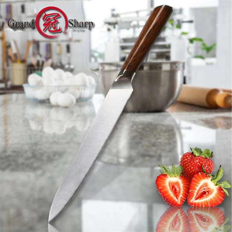 GRANDSHARP нож для нарезки 8 дюймов Аутентичные немецкие молибденовые ванадиевые стальные DIN1.4116 лососевые резные кухонные ножи для приготовления пищи