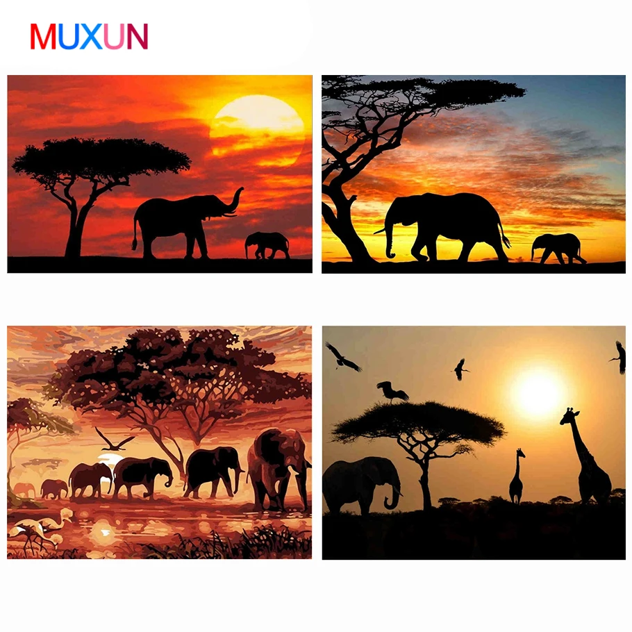 

Diamond Painting Elephants In The Sunset Diy Diamond Embroidery Animals Landscape Full Drilling Round Drill Home Decoration H867