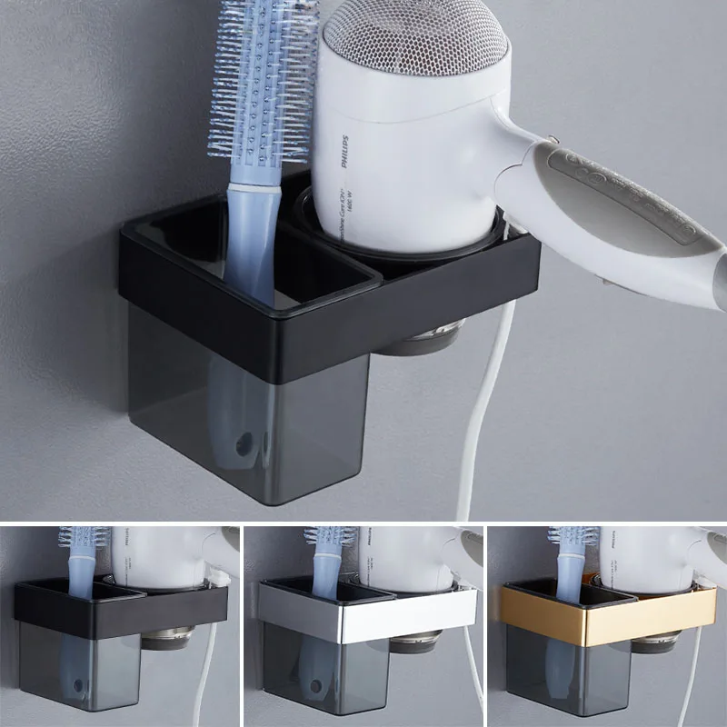 

Wall-mounted Bathroom Hair Dryer Holder Space Aluminum Organizer Hair Dryer Straightener Holder Set Bathroom Shelf Accessories