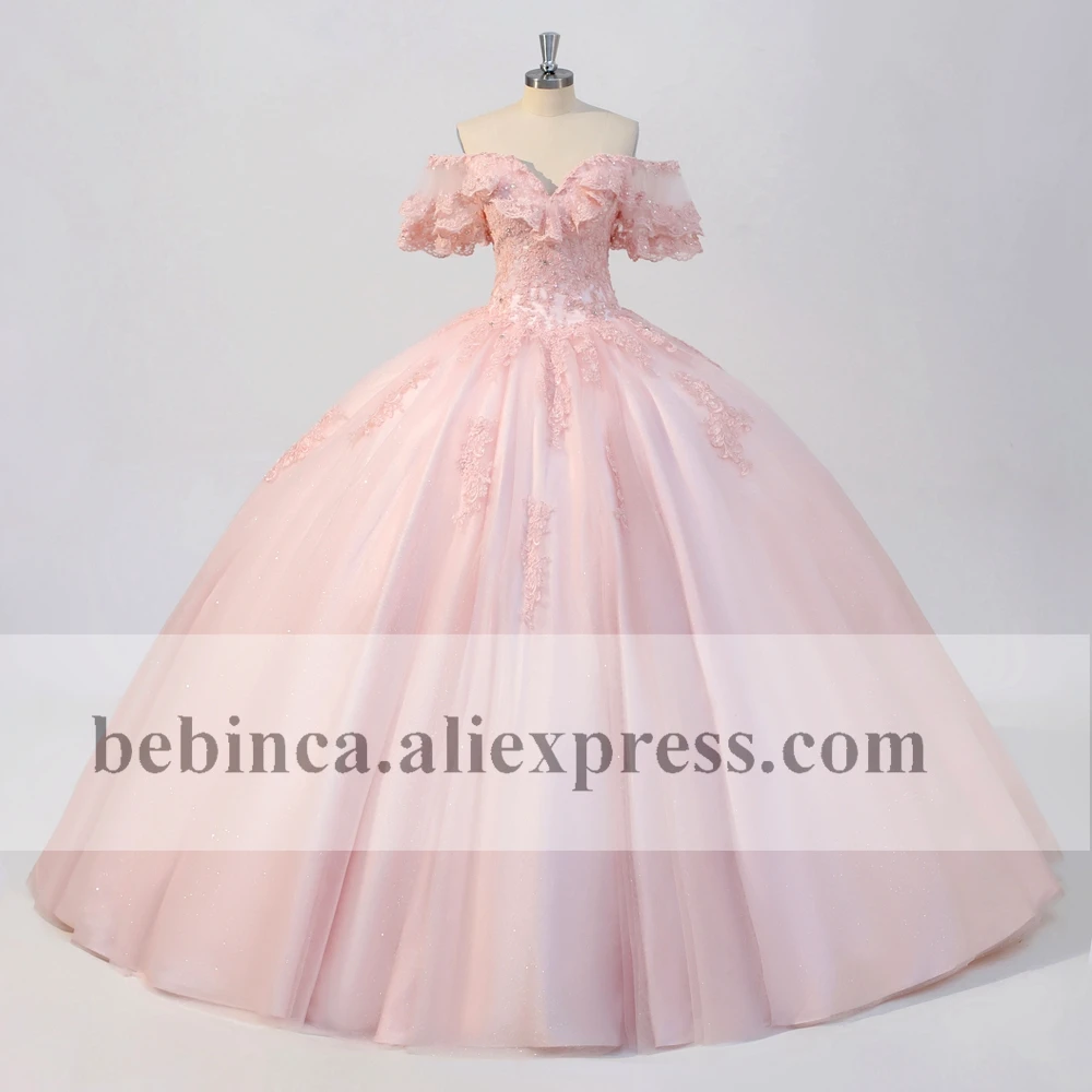 赤面オフショルダーレースフリルquinceaneraのドレスデビュタントボールガウンスウィート 16 ドレスvestidosデ デ 15 各公報 キンセアニョスのドレス Aliexpress