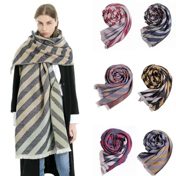 

Hirigin New Fashion Women Scarf Shawl Autumn Winter Ladies Warm Striped Blanket Imitation Cashmere Oversized Tartan Plaid Cozy