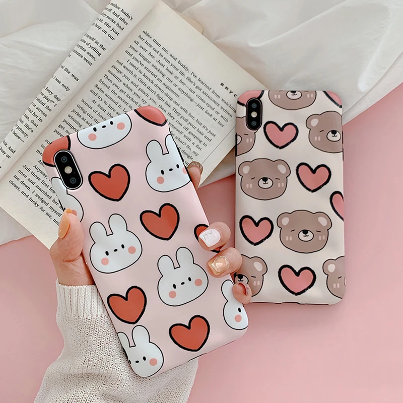 

For iPhone 7 8 Cute Cartoon Bear and Rabbit Phone Case For iPhone X XS XS Max 7Plus 8Pls Soft Tpu Cover Case(177)