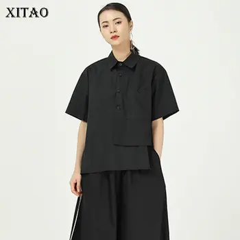 

XITAO Irregular Patchwork Pocket Blouse Women Clothes 2020 Summer New Fashion Loose Turn Down Collar Vintage Shirt DMY3983