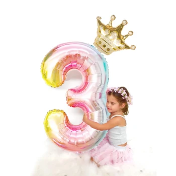 

32inch Rainbow Unicorn Foil Number Balloons Kids Birthday Party Decoration air Ballon Crown Aluminium balloon Supplies