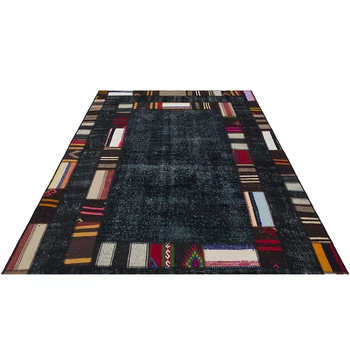 

Black Kilim Patchwork Design Rug, Handmade Rug Real Patchwork hhp104