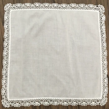 

HomeTextile Belgium style lace edges 12x12"white 100%cotton Wedding handkerchief Best Qualily for the bridal