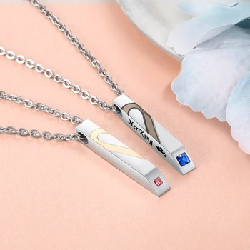

Personalized Vertical Bar Necklace For Couples Customized Stainless Steel Chain Pendant Necklace with Birthstone Jewelry Gift