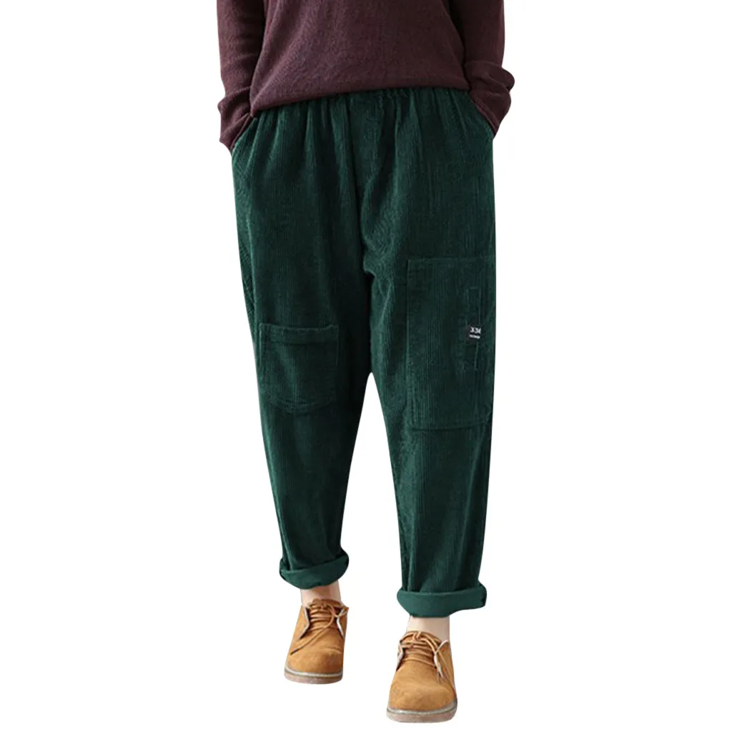 

Winter Women's Pants Ladies Casual Loose Corduroy Multi-Pocket Pants Plus Size Stretch Elastic Waist Trousers Streetwear z0927