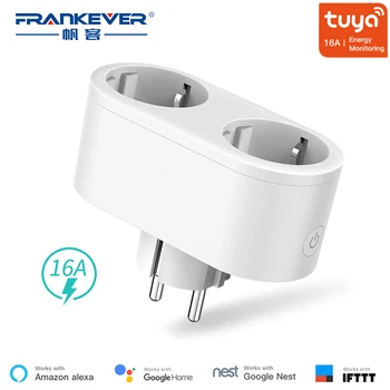 

FrankEver Two EU Outlet Wifi Smart Socket 16A Plug with Energy Monitoring Timer Switch Voice Control Works with Alexa Google