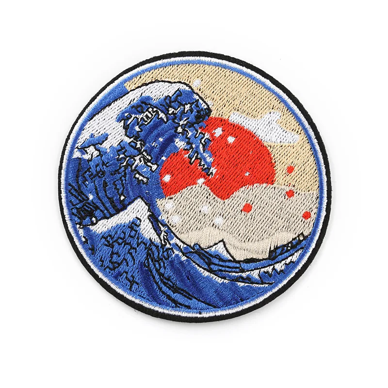 Японский Ukiyo Kanagawa Surf круглый значок Spindrift вышитые нашивки для одежды Аппликации для рубашек DIY Ручная работа