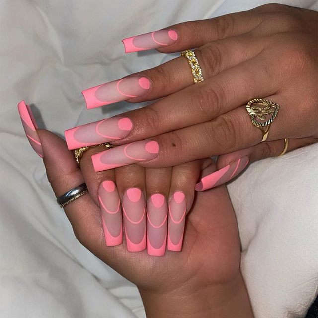 fake nail with design Detachable Pink Cloud Coffin False Nails Wearable Ballerina Fake Nails Full Cover Nail Tips
