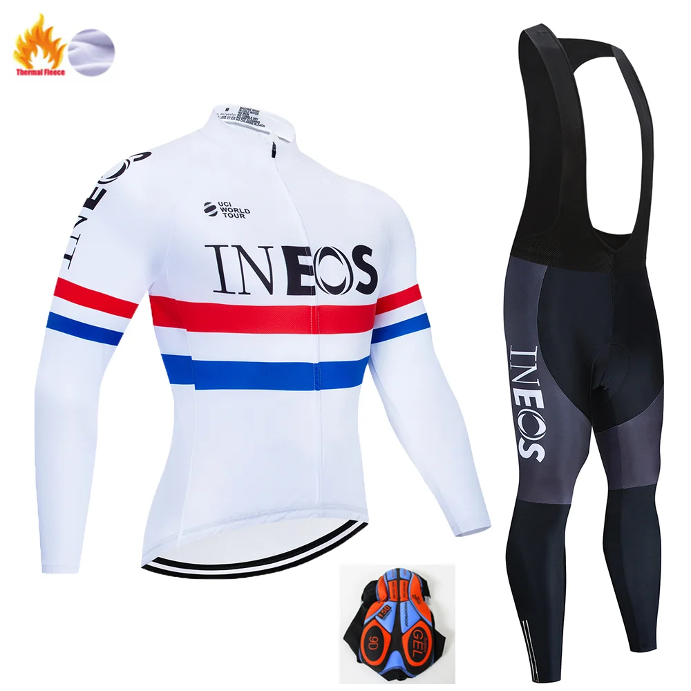 INEOS Team зима, черная велосипедная футболка 9D, велосипедные штаны, Мужская одежда для полярного велосипеда, одежда для велосипеда - Цвет: Fleece set