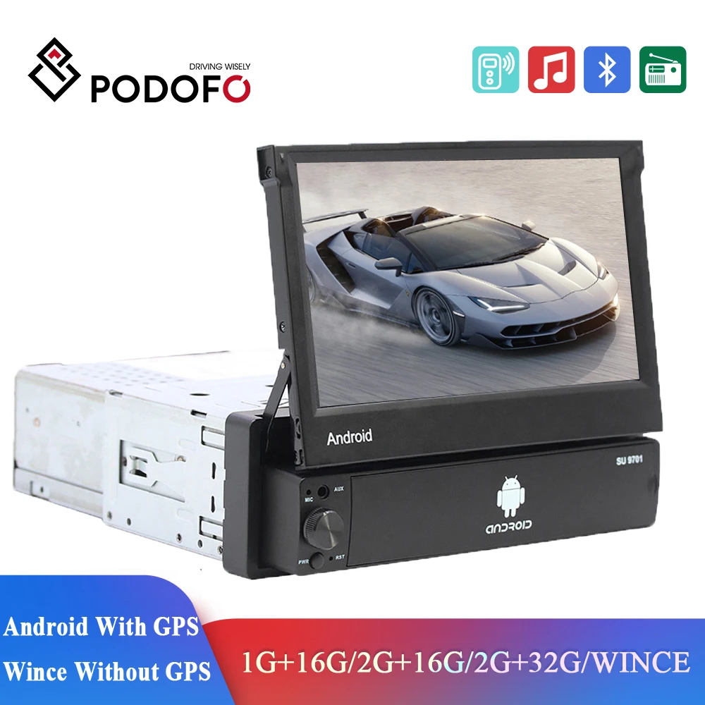 Автомобильный радиоприемник Podofo выдвижной стерео приемник на Android Wi Fi GPS сенсорный экран 1DIN с поддержкой