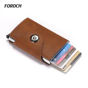 

Fashion Credit Card Holder Men Women Aluminum PU Leather ID Card Wallet New Magnetic Buckle Cartridge Bank Card Case Cardholder