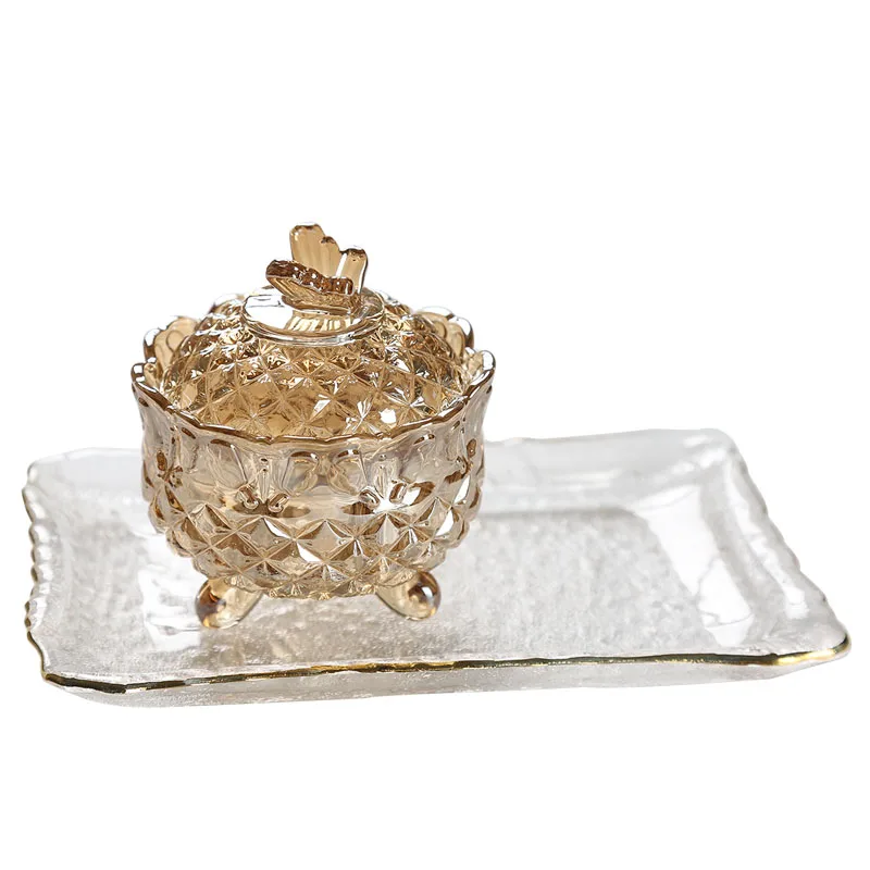 Butterfly Flower Crystal Glass Candy Jar, Dried Fruit Plate, Sugar Bowl, Jewelry Box with Lid, Living Room 5