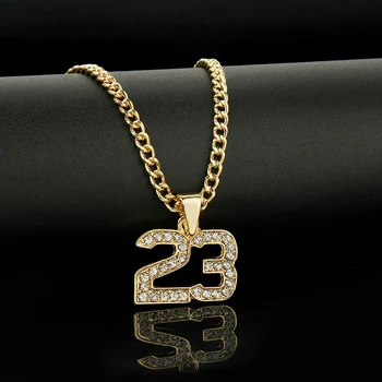 

New Arrival Crystal Hip Hop Basketball Legend Number 23 Necklaces & Pendants Bling Gold Cuban Chain Necklace Jewelry For Men