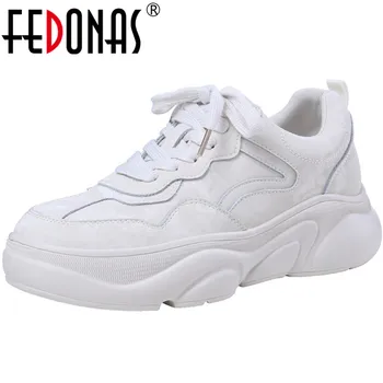 

FEDONAS Concise Genuine Leather Lace Women Sneakers Platform Flats 2020 Summer Autumn Shoes For Women Running Sport Shoes Woman