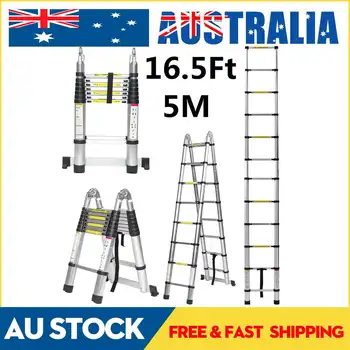 

Dual-Use 5m 16.5Ft Ladder Telescopic Herringbone Ladder Alloy Aluminium Multifunctional Single Extension Ladder Tools Home