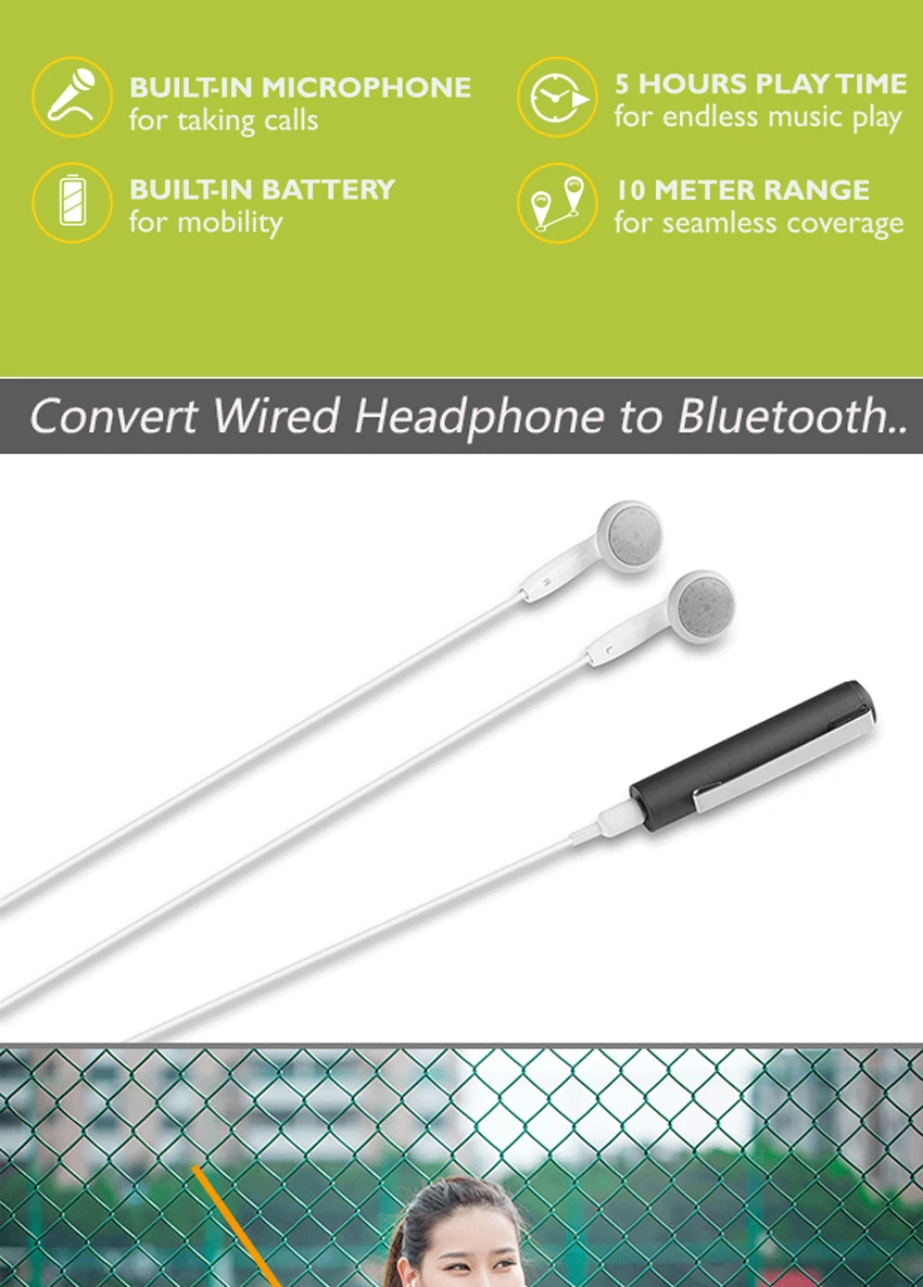 CALETOP Bluetooth приемник адаптер ручка держатель 3,5 мм Aux стерео аудио Buil-In микрофон Портативный адаптер с функциональной кнопкой