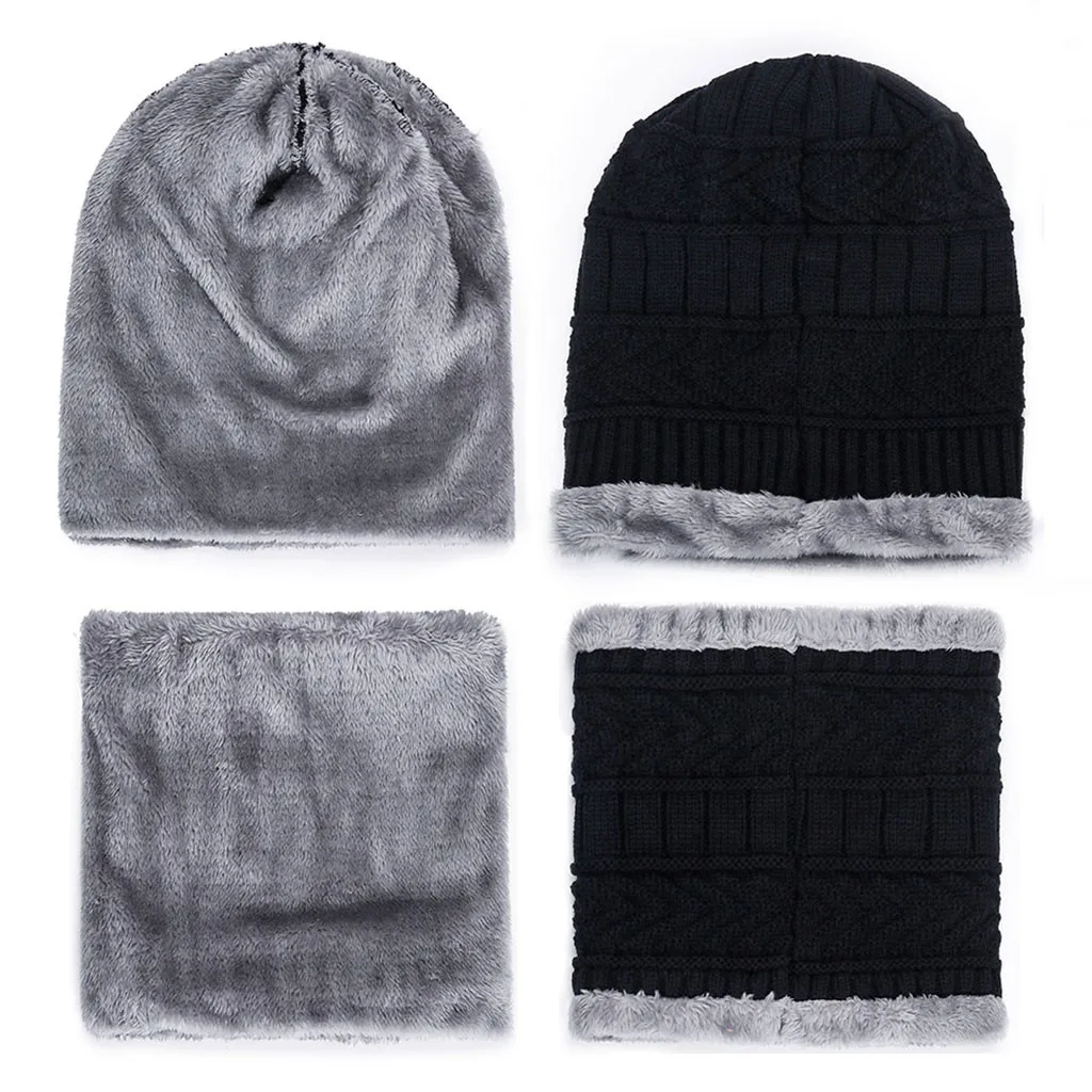 Шапка Шарф модная мужская зимняя теплая плюс бархатная плюс утолщенная шапка и шарф из двух частей вязаная ветрозащитная шапка новая мода зимний Hiver