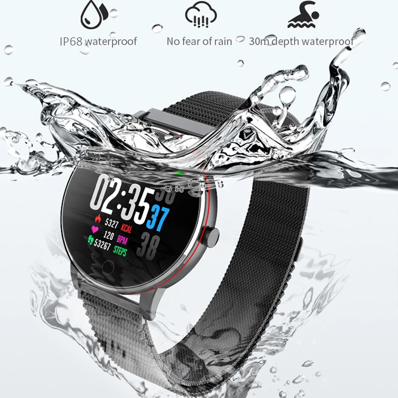 

Y9 Smart Watch Ip67 Waterproof Slim Metal Body Milanese Strap Replaceable Heart Rate Monitor Blood Pressure Smartwatch Men
