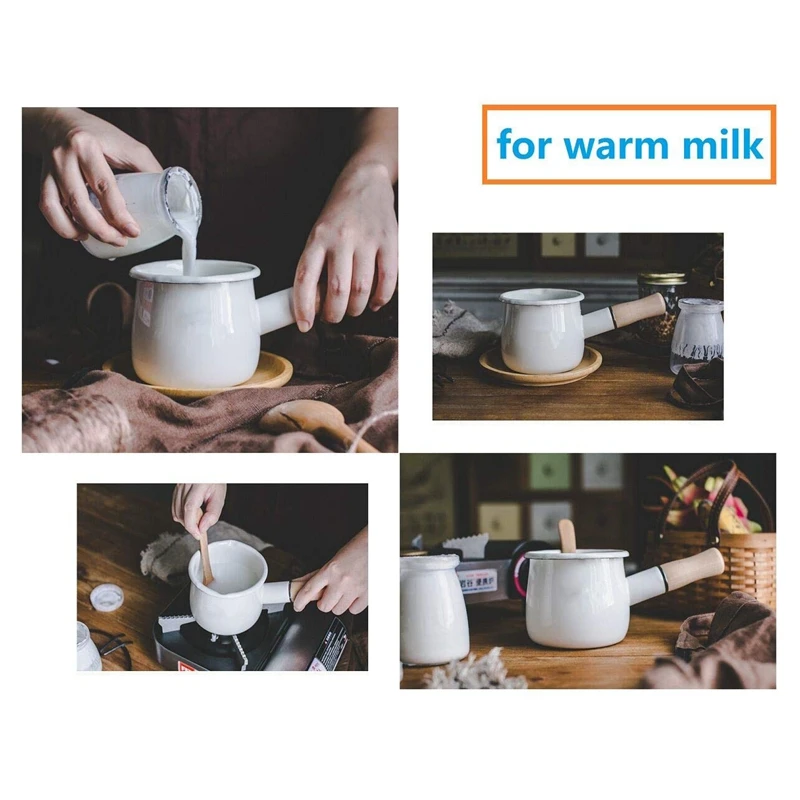 Enamel Milk Pan with Pour Spout Saucepan Cookware with Wooden Handle  Handheld Butter Warmer for Soup Milk Heating Coffee Kitchen - AliExpress