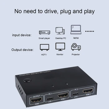 

4K Display USB HDMI KVM Switch Box Video Display USB Switch Splitter For 2 PC Sharing Keyboard Mouse Printer Plug And Paly