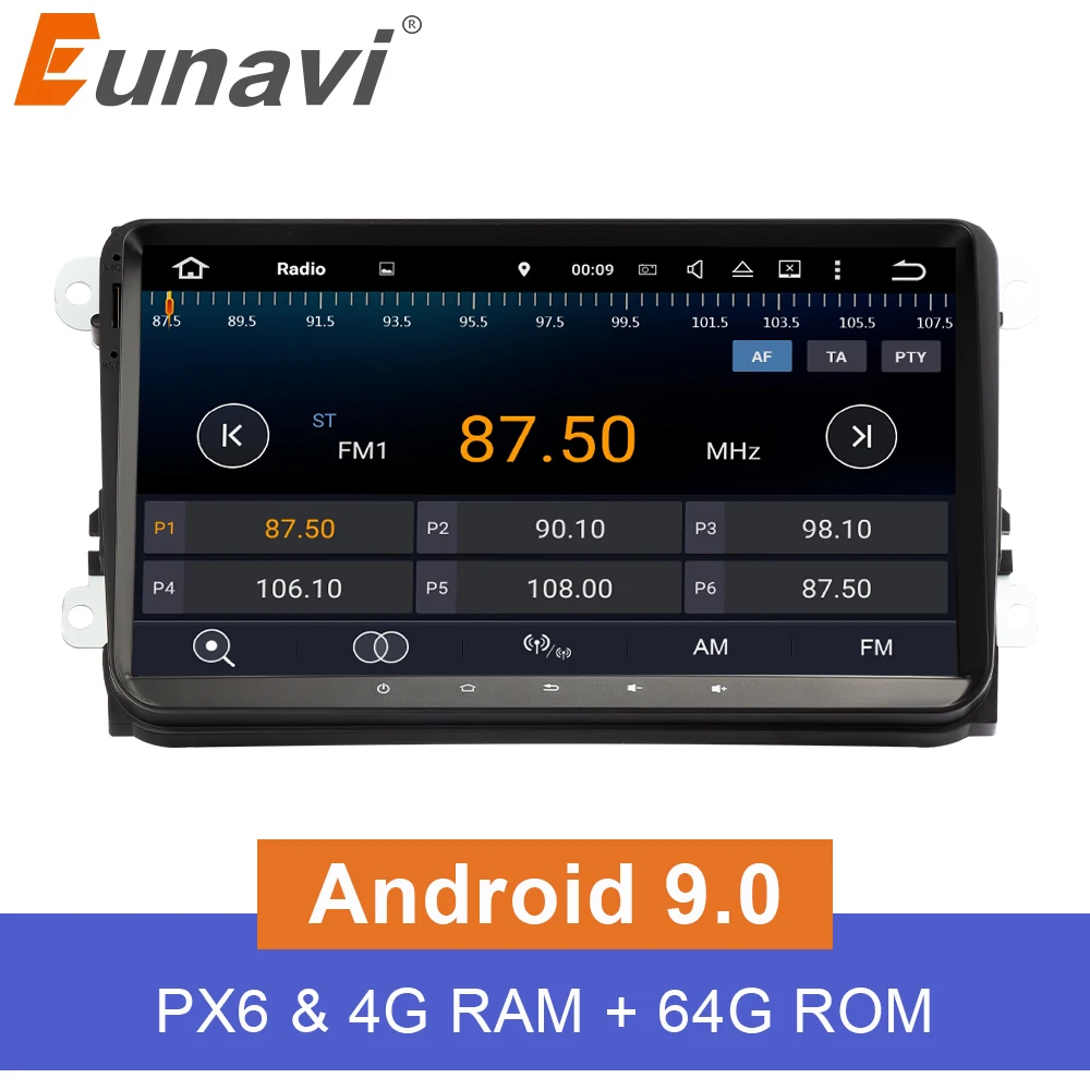 Eunavi 4G 64G Android 9 2 Din автомагнитола Стерео gps для VW Passat B6 CC Polo GOLF 5 6 Touran Jetta Tiguan Magotan сиденье DSP без DVD