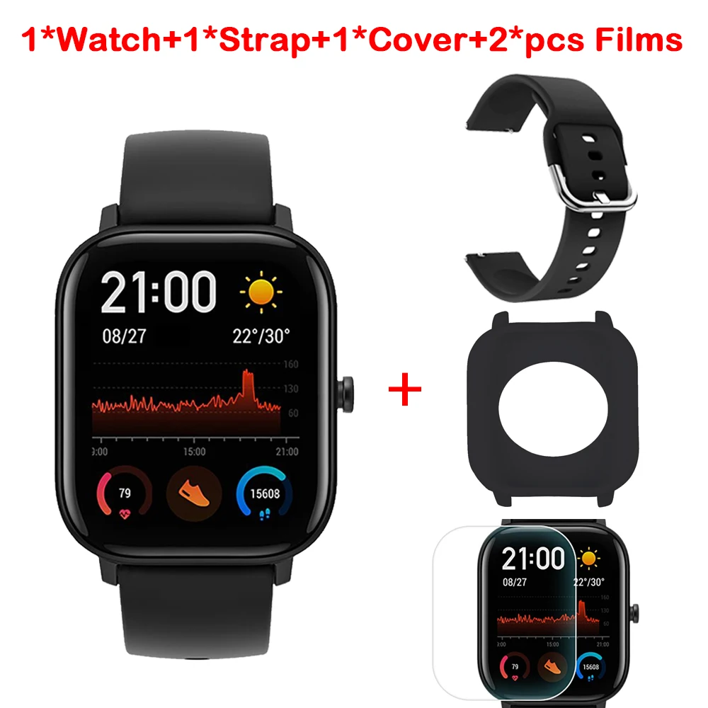 [Бесплатные пленки] умные часы Huami AMAZFIT GTS с управлением музыкой, Водонепроницаемые многофункциональные спортивные Смарт-часы 5 АТМ, 14 дней для телефона Xiaomi iOS - Цвет: Black and Black