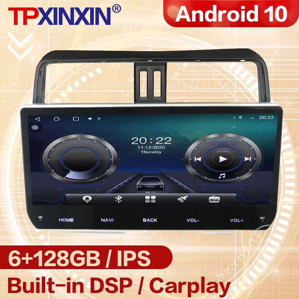6+128G 2 Din Carplay Android Radio Receiver Multimedia Stereo For Toyota Prado 2018 2019 GPS Navigation Video Recorder Head Unit