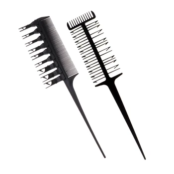 

2Pcs Hair Coloring Comb Weaving Foiling Highlighting Dyeing Color Comb Black