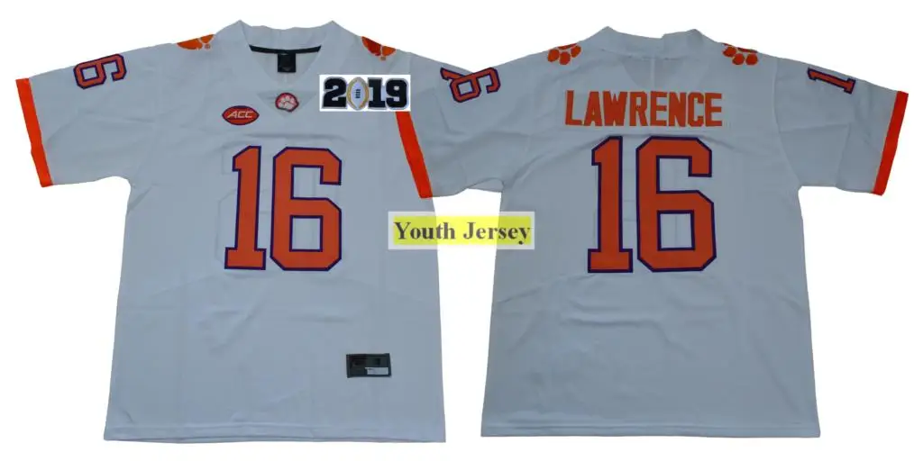 Youth's Clemson college 16 Тревор Лоуренс#4 Deshaun Watson#9 Уэйн галлман II Джерси-Белый Фиолетовый Оранжевый - Цвет: 2019