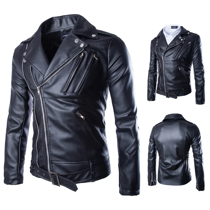 

Hot Selling 2019 Autumn And Winter New Style Men Korean-style Multi-Zipper Fold-down Collar Locomotive Leather Coat