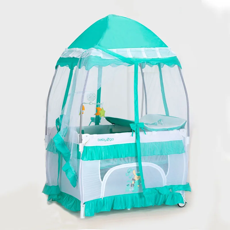 Детская кроватка игровая кровать детская кроватка пеленка стол многофункциональный складной портативный с роликами легко складывать и путешествовать - Цвет: green