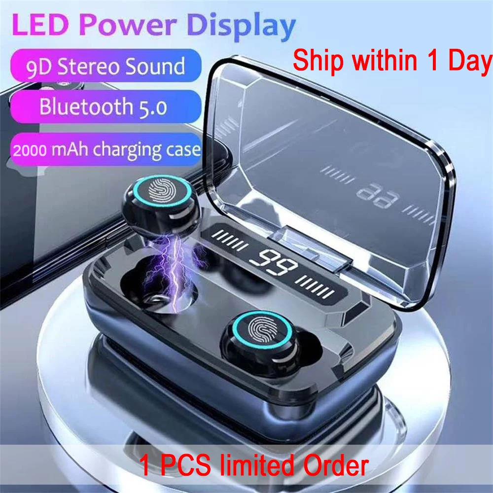 Fast Shipping 2000mAh LED Bluetooth Wireless Earphones Headphones Earbuds TWS Touch Control Sport Headset Noise Cancel Earphone