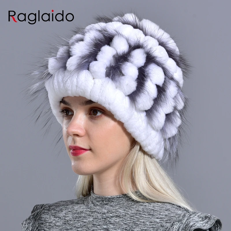 natural rabbit fur hats for women winter real fur warm knitted rex fur fluffy floral fox elegant girls outdoorsnow hat