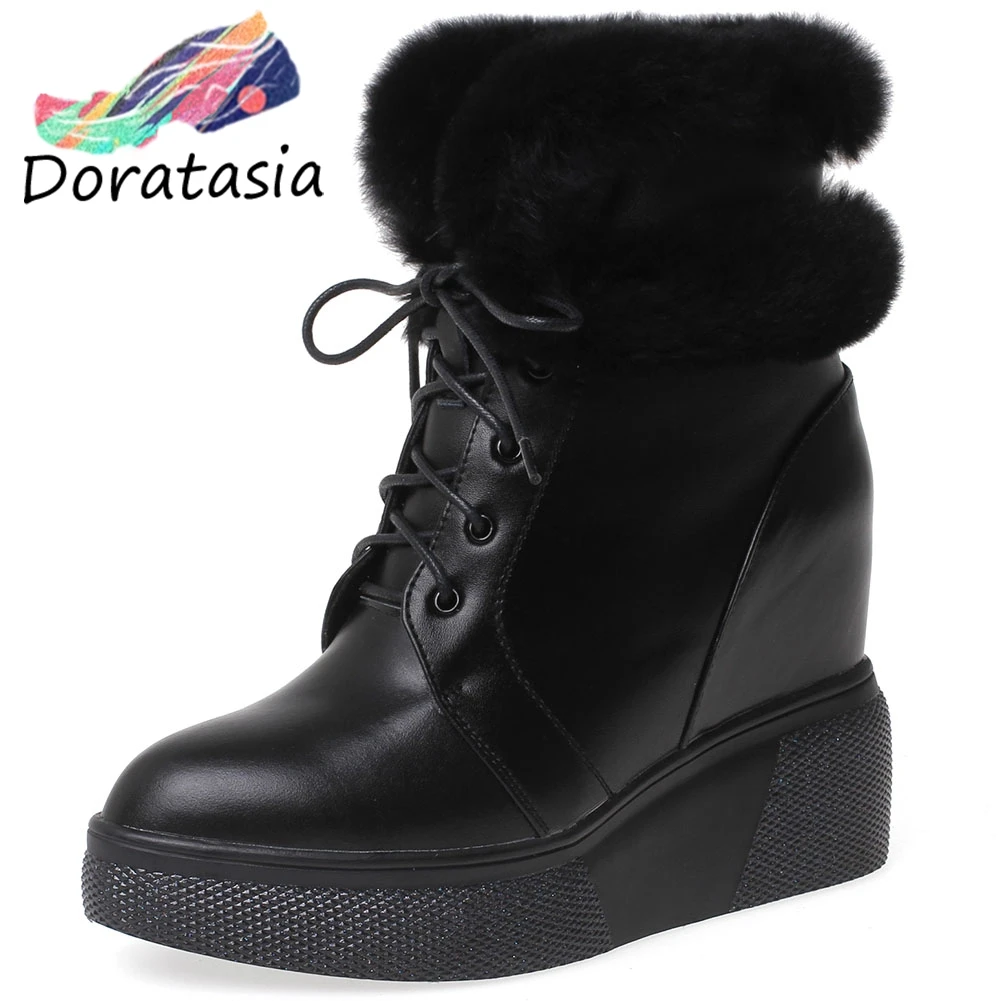 

DORATASIA Quality Fur Booties Ladies Winter Warm Genuine Leather Boots Women 2020 Height Increasing Platform Shoes Woman 32-40