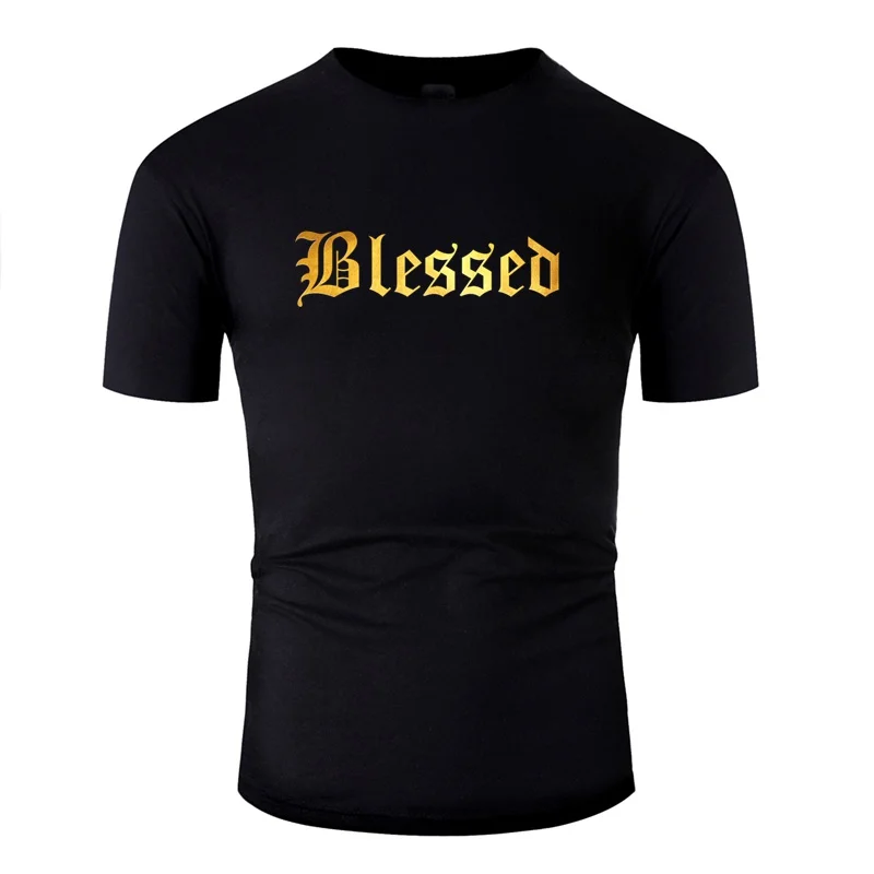 Винтажная Мужская футболка с надписью Blessed, хлопок, футболка для взрослых, вырез лодочкой, большой размер 3xl 4xl 5xl