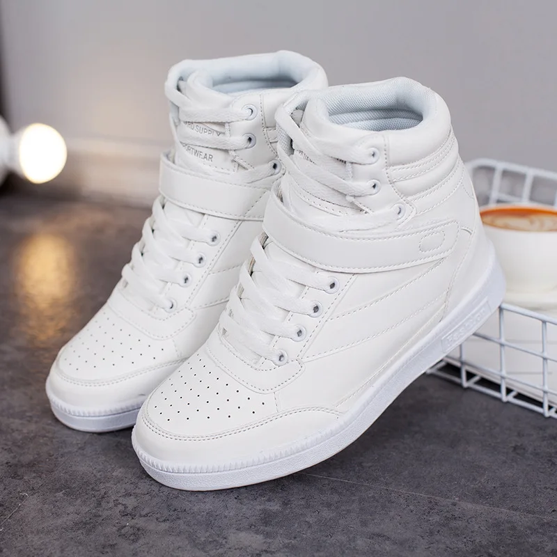 Hidden Height Increasing shoes Women Sneakers autumn winter shoes PU Leather trainers Woman High Top sport shoes ST213 