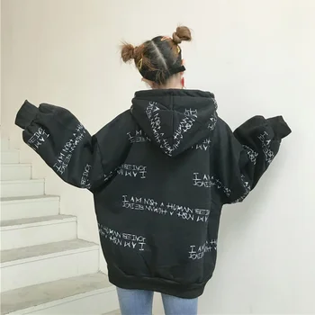 

Women's Sweatshirt Harajuku Letter Printing Hooded Sweatshirt BF Long-Sleeved Loose Pullovers Autumn Winter Sweatshirts Clothing
