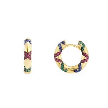 

SLJELY Fashion design 925 Sterling Silver Yellow Gold Color Colorful cubic Zirconia Cross Small Hoop Earrings Women Mana Jewelry
