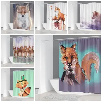 

Modern Style 3D Fox Customizable Printing Waterproof Bath Shower Curtain With 12 Hooks 180*180