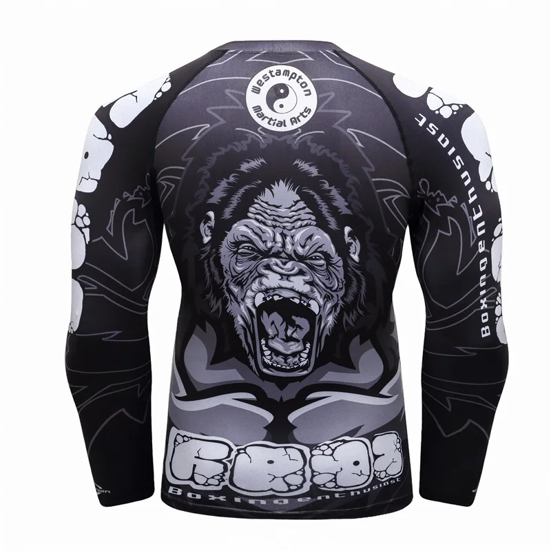 Mens T Shirt MMA Rashguard Jiu Jitsu BJJ Long Sleeve Fitness Sports