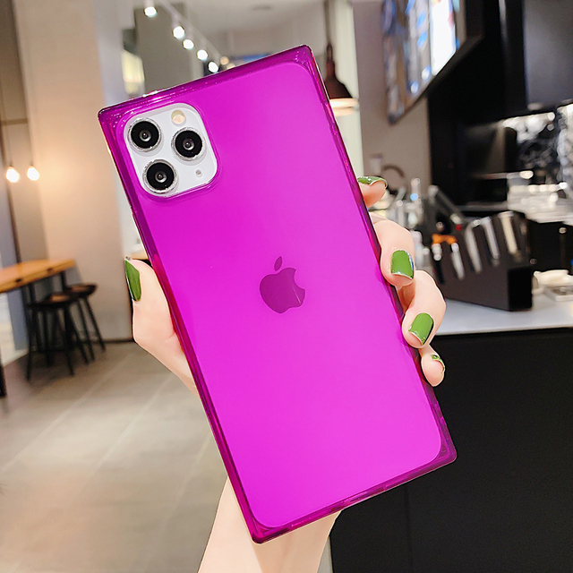 Case For iphone 11 12 Mini Pro Max X XR XS Max 6 7 8 Plus SE 2020 Square Fluorescent Color Transparent Soft Silicone Cover