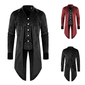

Dovetail Jacket Men's gong ting fu Fold-down Collar Long Tuxedo Costume Jacket For man