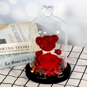 

Beauty and the Beast Artificial Flowers Rose with LED Light Wooden Base for Christmas Valentine Gifts Christmas Decor for Hom