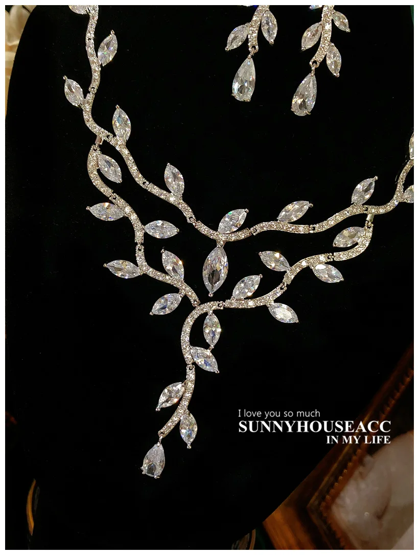 Fine Jewelry Sets For Women S925 Sterling Necklace Top Quality Floral Design Earrings Shinning Party Wedding Accessories Set - 5