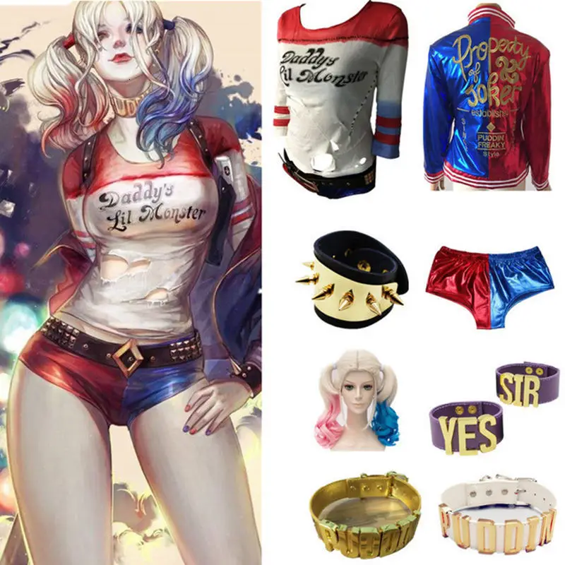 Женский костюм для косплея Harley Quinn самоубийцы куртка на Хэллоуин футболка с