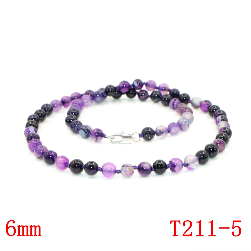 WUBIANLU 6-12mm Natural Purple Agates Pink Onyx Stripe Round Beads Necklace Women Jades Findings Wholesale (13)