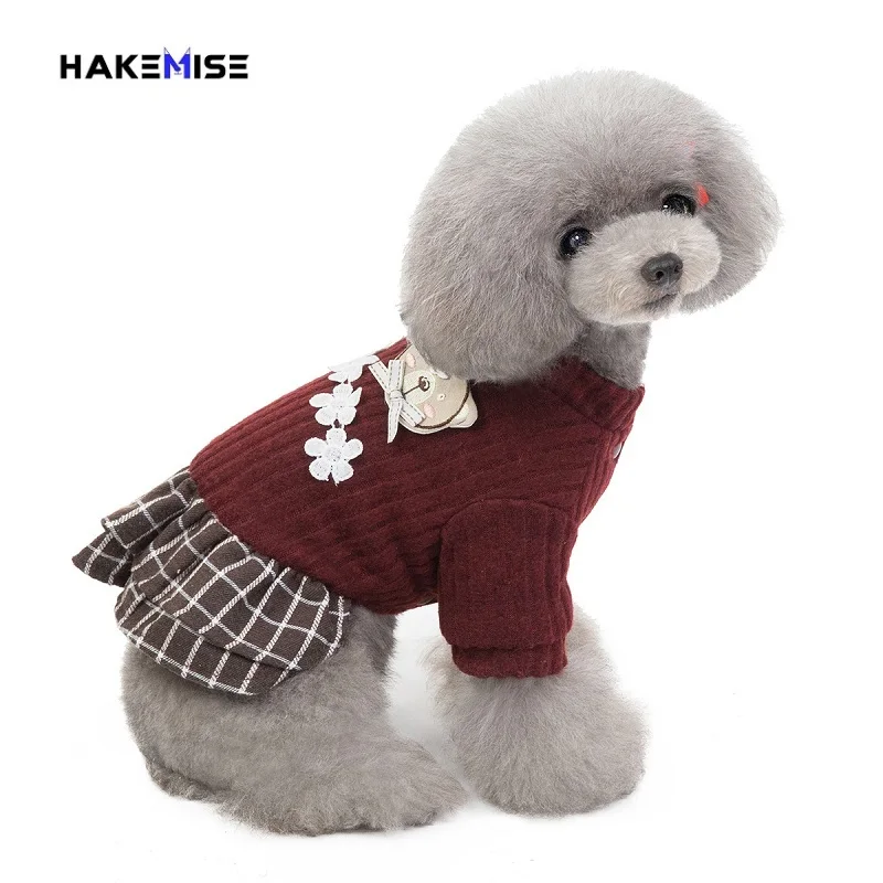 claret color В клетку с рисунком щенка платья малых и средних собак Одежда для собак кошек одежда для домашних животных собака костюмы комплект одежды для девочек с бесплатной доставкой Прямая поставка размер S-XXL - Цвет: claret color